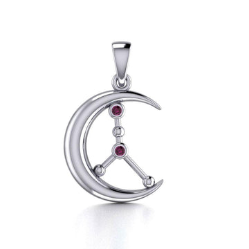 Crescent Moon and Cancer Astrology Constellation Silver Pendant TPD5769 - Jewelry